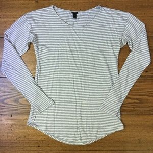 J. Crew Lightweight Top Gray & White L. Sleeve XS